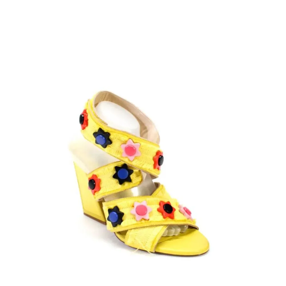 Kat Maconie Womens Leather Slingbacks Sandal Heels Yellow Size 40 10